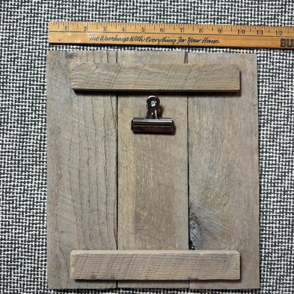 Rustic Reclaimed Wood Photo Display Board Metal Clip 8.5x9.5 Farmhouse Decor